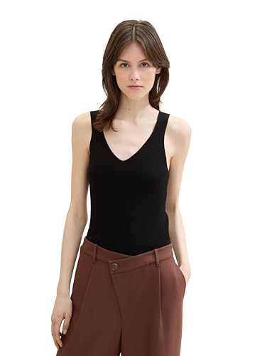 TOM TAILOR Denim Damen Basic Strick-Top mit Struktur, deep black, L von TOM TAILOR Denim