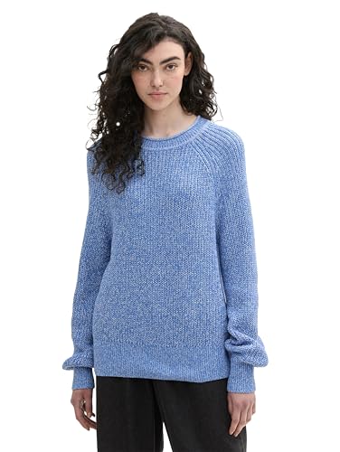 TOM TAILOR Denim Damen Strickpullover mit leichten Ballonärmeln, 20876 - Sicilian Blue Melange, L von TOM TAILOR Denim