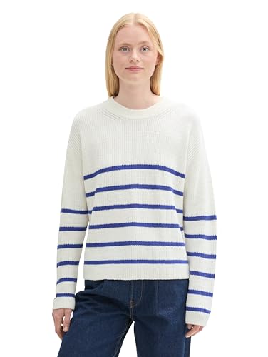 TOM TAILOR Denim Damen Basic Strickpullover mit Streifen,35924 - Placed Blue White Stripe, M von TOM TAILOR Denim