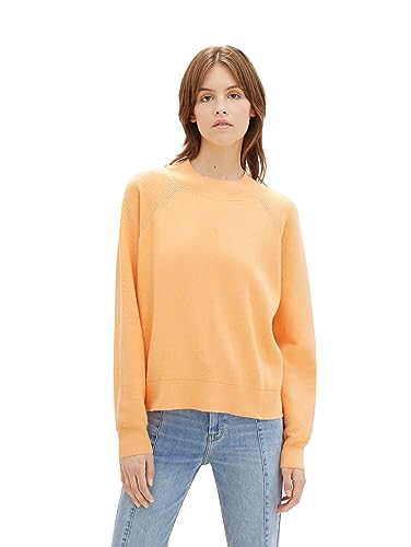 TOM TAILOR Denim Damen Basic Strickpullover mit Struktur , sunrise apricot, L von TOM TAILOR Denim