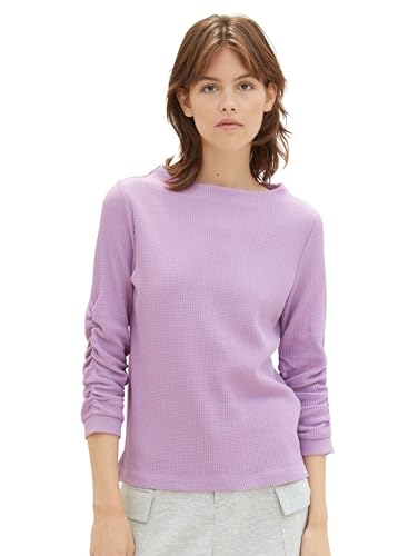 TOM TAILOR Denim Damen Basic Sweathsirt mit Raffarm, heather purple, M von TOM TAILOR Denim