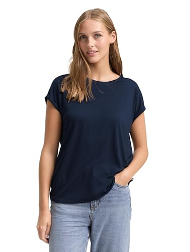 TOM TAILOR Denim Damen Loose Fit Basic T-Shirt aus Viskose, sky captain blue, XL von TOM TAILOR Denim