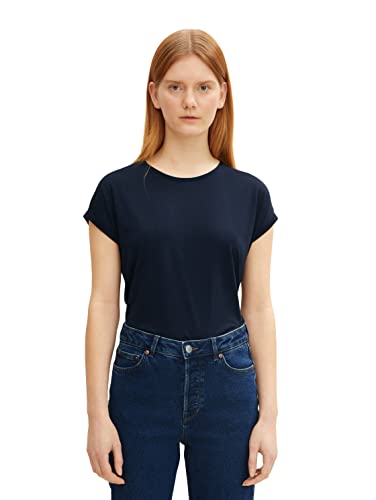 TOM TAILOR Denim Damen Loose Fit Basic T-Shirt aus Viskose, sky captain blue, XL von TOM TAILOR Denim