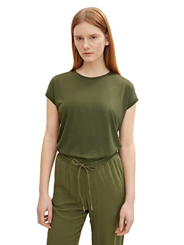 Tom Tailor Denim Damen Loose Fit Basic T-Shirt aus Viskose, 22694 - Cypress Olive, M von TOM TAILOR Denim