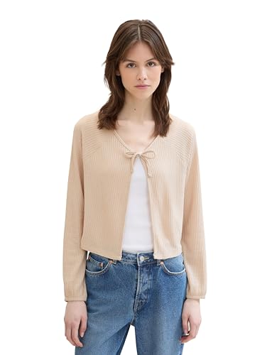 TOM TAILOR Denim Damen Basic T-Shirt Cardigan mit Waffel-Struktur, bisque, S von TOM TAILOR Denim