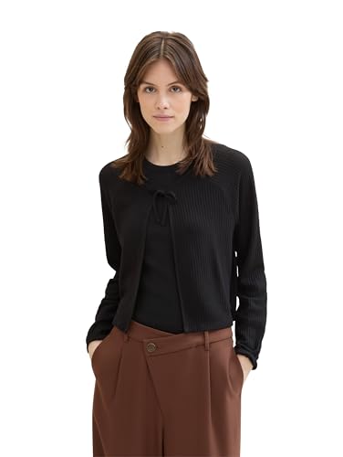 TOM TAILOR Denim Damen Basic T-Shirt Cardigan mit Waffel-Struktur, deep black, L TOM TAILOR Denim Damen Basic T-Shirt Cardigan mit Waffel-Struktur, deep black, L von TOM TAILOR Denim