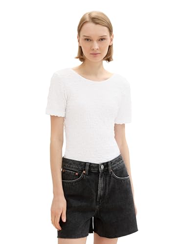 TOM TAILOR Denim Damen Basic T-Shirt mit Crincle Struktur, White, XXL von TOM TAILOR Denim