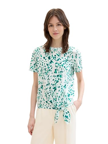 TOM TAILOR Denim Damen Basic T-Shirt mit Knotendetail, abstract white dot print, M von TOM TAILOR Denim