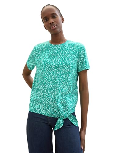 TOM TAILOR Denim Damen Basic T-Shirt mit Knotendetail, green minimal print, L von TOM TAILOR Denim