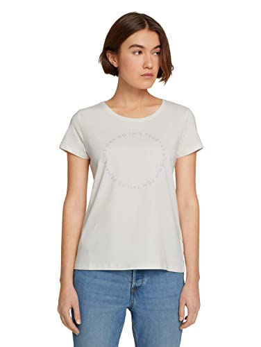 TOM TAILOR Denim Damen Basic T-Shirt mit Logoprint 1032043, 10348 - Gardenia White, S von TOM TAILOR Denim