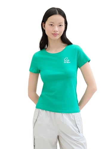 TOM TAILOR Denim Damen Basic T-Shirt mit Print, bright green, M von TOM TAILOR Denim