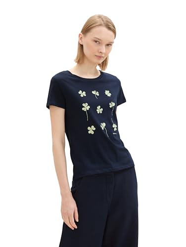 TOM TAILOR Denim Damen Basic T-Shirt mit Print,10668 - Sky Captain Blue, XL von TOM TAILOR Denim