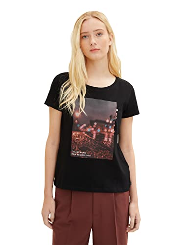 TOM TAILOR Denim Damen Basic T-Shirt mit Print 1034258, 14482 - Deep Black, XS TOM TAILOR Denim Damen Basic T-Shirt mit Print 1034258, 14482 - Deep Black, XS von TOM TAILOR Denim