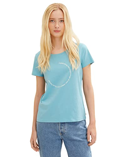 TOM TAILOR Denim Damen Basic T-Shirt mit Print 1034258, 30271 - Bright Reef Blue, L von TOM TAILOR Denim