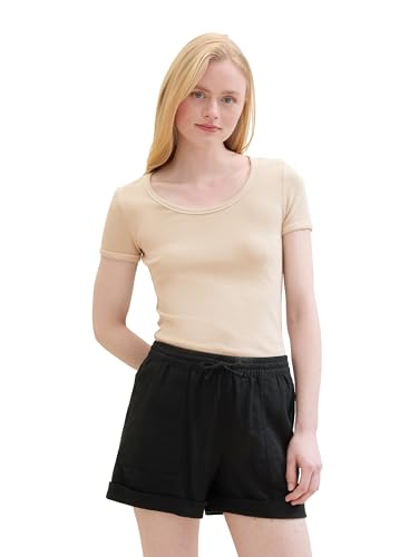 TOM TAILOR Denim Damen Basic T-Shirt mit Ripp, bisque, S von TOM TAILOR Denim