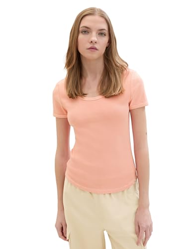 TOM TAILOR Denim Damen Basic T-Shirt mit Ripp, burnt terracotta, L von TOM TAILOR Denim