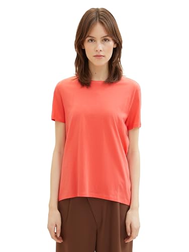 TOM TAILOR Denim Damen Basic T-Shirt mit Rundhalsausschnitt, Plain Red, S von TOM TAILOR Denim