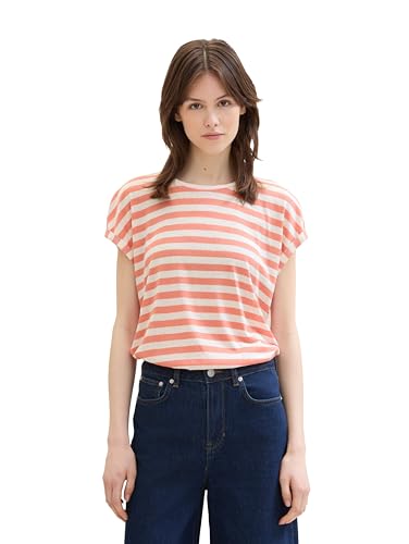 TOM TAILOR Denim Damen Basic T-Shirt mit Streifen, terracotta white stripe, S von TOM TAILOR Denim