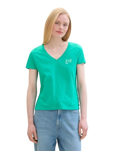 TOM TAILOR Denim Damen Basic T-Shirt mit V-Ausschnitt, bright green, XXL von TOM TAILOR Denim