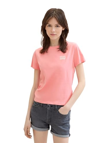 TOM TAILOR Denim Damen Basic T-Shirt mit kleinem Print, shell pink, S von TOM TAILOR Denim