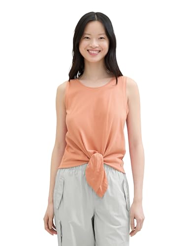 TOM TAILOR Denim Damen Basic Tanktop mit Knotendetail, burnt terracotta, M von TOM TAILOR Denim