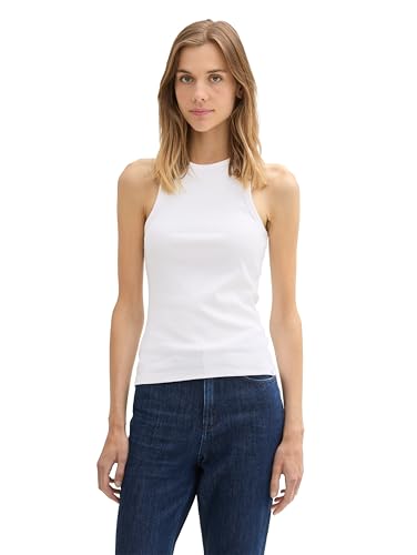 TOM TAILOR Denim Damen Basic Tanktop mit RIPP,20000 - White, XL von TOM TAILOR Denim