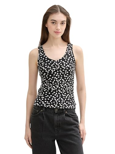 TOM TAILOR Denim Damen Basic Tanktop mit Raffung, black flower minimal print, XL von TOM TAILOR Denim