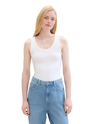 TOM TAILOR Denim Damen Basic Tanktop mit Ripp, White, L von TOM TAILOR Denim