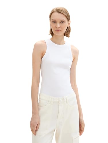 TOM TAILOR Denim Damen Basic Tanktop mit Ripp, White, XL von TOM TAILOR Denim