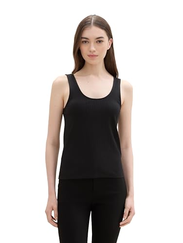 TOM TAILOR Denim Damen Basic Tanktop mit Ripp, deep black, L von TOM TAILOR Denim