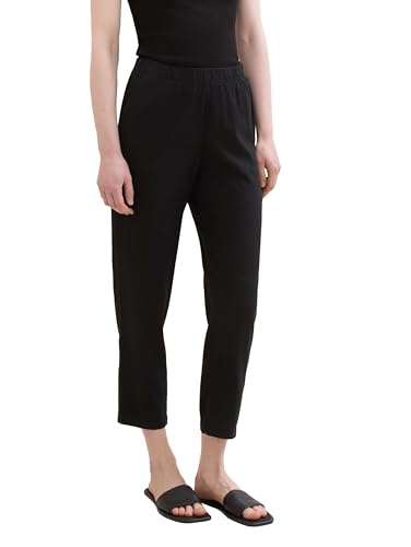 TOM TAILOR Denim Damen Basic Tapered Hose mit Leinen, deep black, S von TOM TAILOR Denim