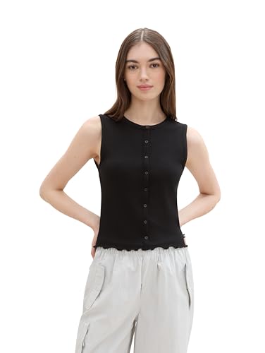 TOM TAILOR Denim Damen Basic Top mit dekorativen Knöpfen, deep black, M von TOM TAILOR Denim