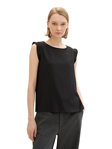 TOM TAILOR Denim Damen Basic Top mit kurzen Volantärmeln, deep black, XL von TOM TAILOR Denim