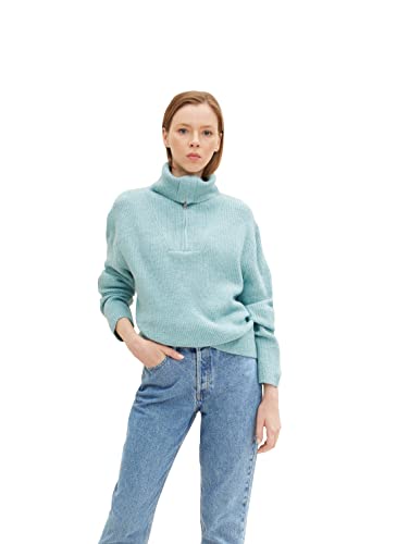 TOM TAILOR Denim Damen Basic Troyer Strickpullover 1034308, 30564 - Reef Blue Melange, L von TOM TAILOR Denim