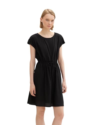 TOM TAILOR Denim Damen Basic Viskose Kleid mit Taschen, Black, XS von TOM TAILOR Denim