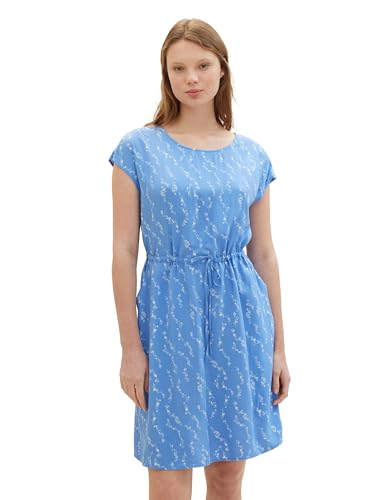 TOM TAILOR Denim Damen Basic Viskose Kleid mit Taschen, light blue white print, XL von TOM TAILOR Denim