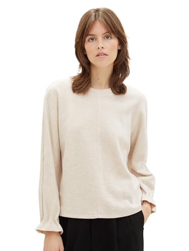 TOM TAILOR Denim Damen Batwing Sweatshirt, creme beige melange, S von TOM TAILOR Denim