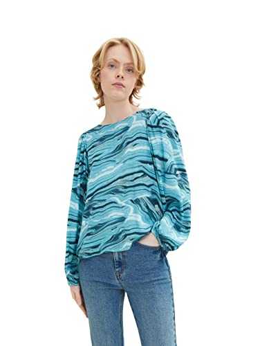 TOM TAILOR Denim Damen Bluse 1034270, 30701 - Aqua Marble Print, S von TOM TAILOR Denim