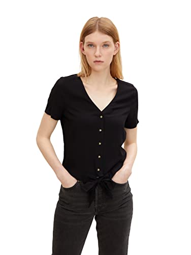 TOM TAILOR Denim Damen Bluse mit Bindedetail 1031751, 14482 - Deep Black, S von TOM TAILOR Denim