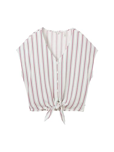 TOM TAILOR Denim Damen Bluse mit Knotendetail und Leinen-Anteil, multicolor vertical stripe, M von TOM TAILOR Denim