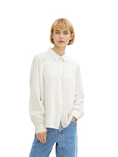 TOM TAILOR Denim Damen Bluse mit Raffung 1034274, 30879 - White With Aqua Neps, L von TOM TAILOR Denim