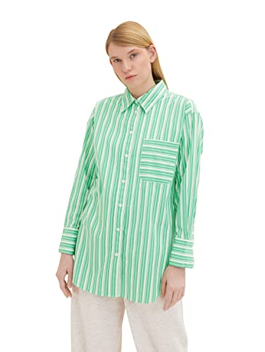 TOM TAILOR Denim Damen Basic Poplin Hemdbluse, vertical green white stripe, M von TOM TAILOR Denim