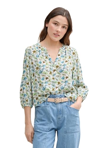 TOM TAILOR Denim Damen 1045496 Bluse, 37809-White Green Blue Flower Print, S von TOM TAILOR Denim