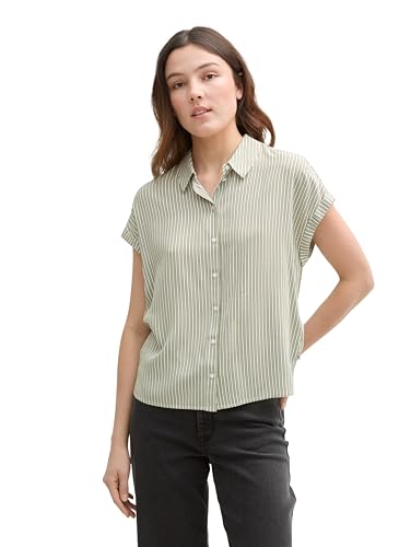 TOM TAILOR Denim Damen 1047035 Bluse, 37812-Vertical Green White Stripe, S von TOM TAILOR Denim