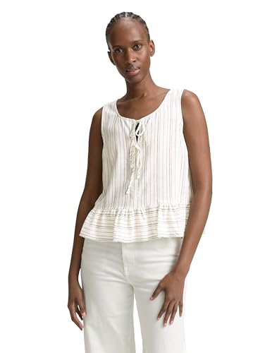 TOM TAILOR Denim Damen 1046635 Bluse, 37833-White Olive Vertical Stripe, L von TOM TAILOR Denim