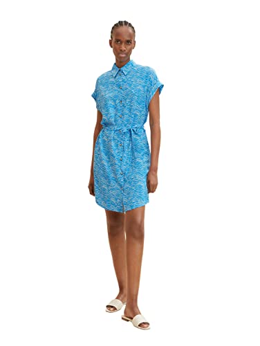 TOM TAILOR Denim Damen Blusenkleid mit Allover-Print 1031755, 29870 - Blue Wave Print, L von TOM TAILOR Denim