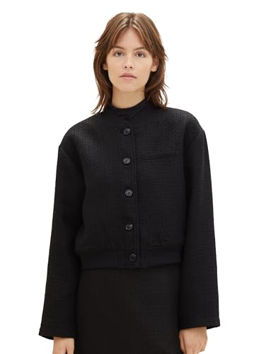 TOM TAILOR Denim Damen Boucle Blazer Jacke mit Brusttasche , deep black, XS von TOM TAILOR Denim