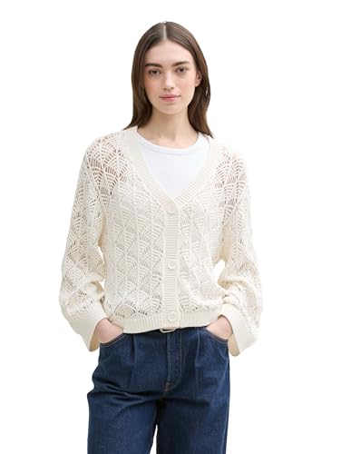 TOM TAILOR Denim Damen 1046676 Cardigan Strickjacke, 10332-Off White, L von TOM TAILOR Denim