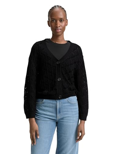 TOM TAILOR Denim Damen 1046676 Cardigan Strickjacke, 14482-Deep Black, L von TOM TAILOR Denim