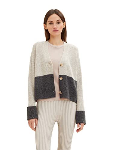 TOM TAILOR Denim Damen Cardigan mit Colorblock 1034307, 10522 - Shale Grey Melange, XS von TOM TAILOR Denim